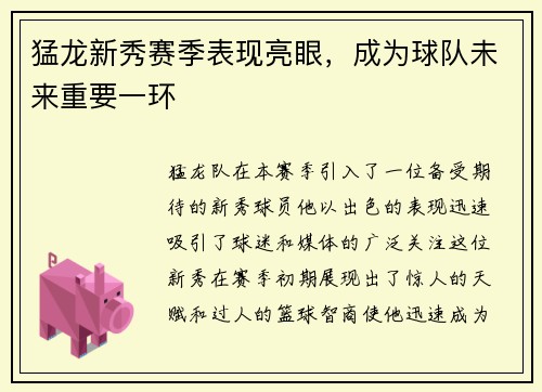 猛龙新秀赛季表现亮眼，成为球队未来重要一环